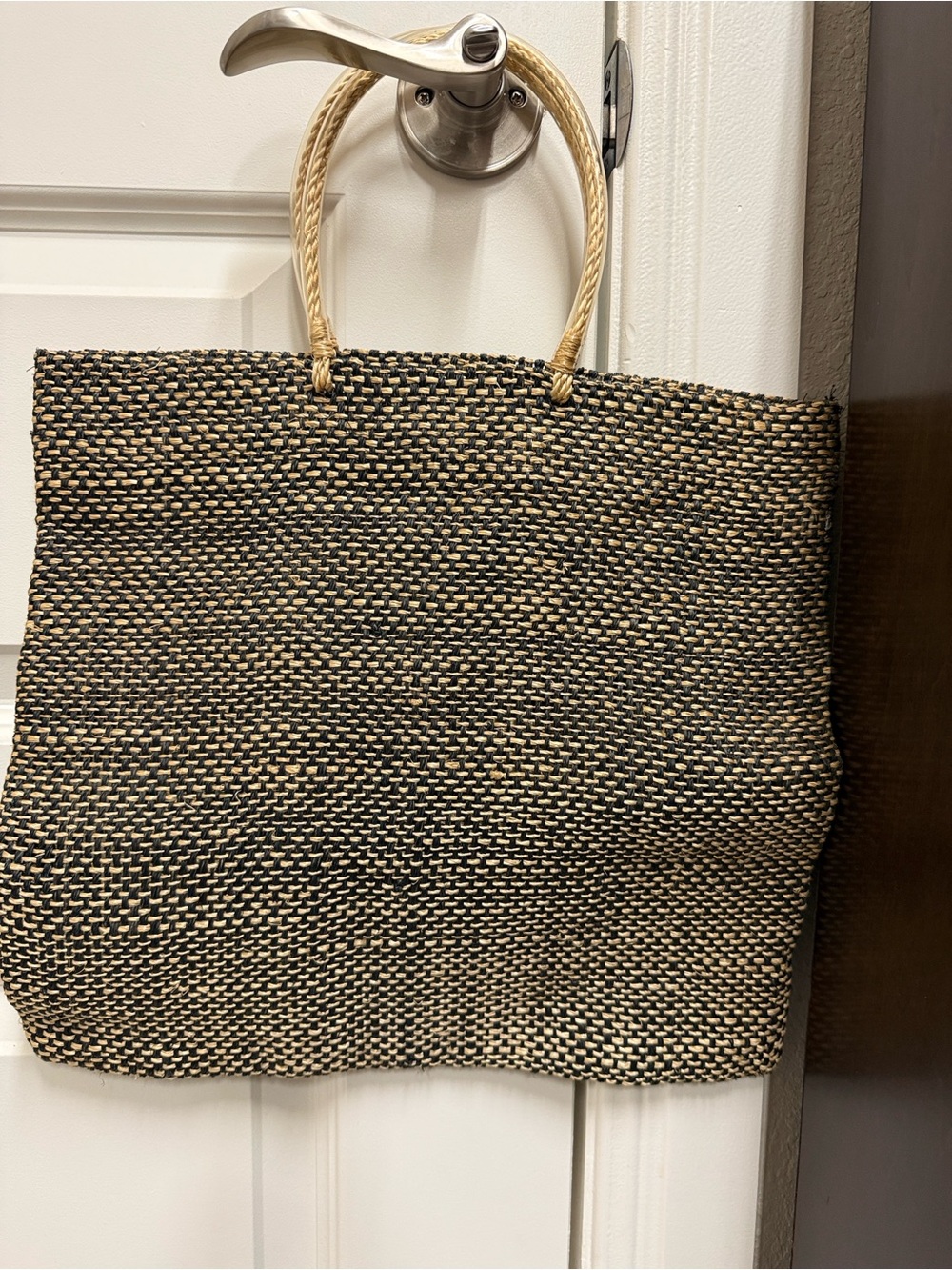 DKNY Black and Beige Woven Tote